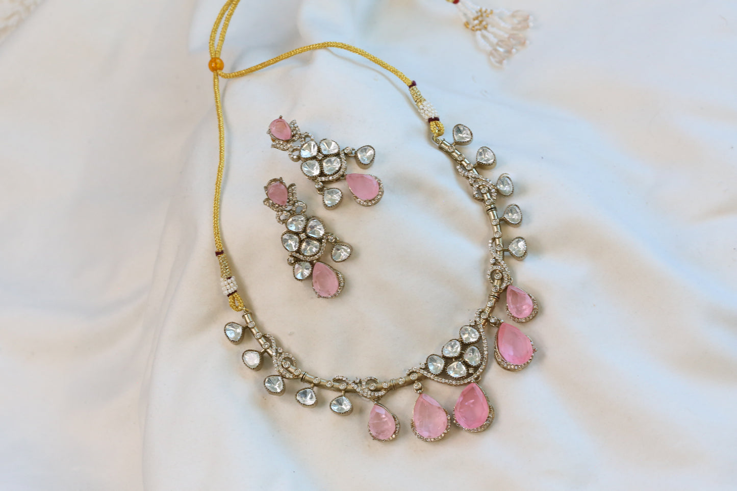 Diya Doublet & Polki Necklace Set - Pink