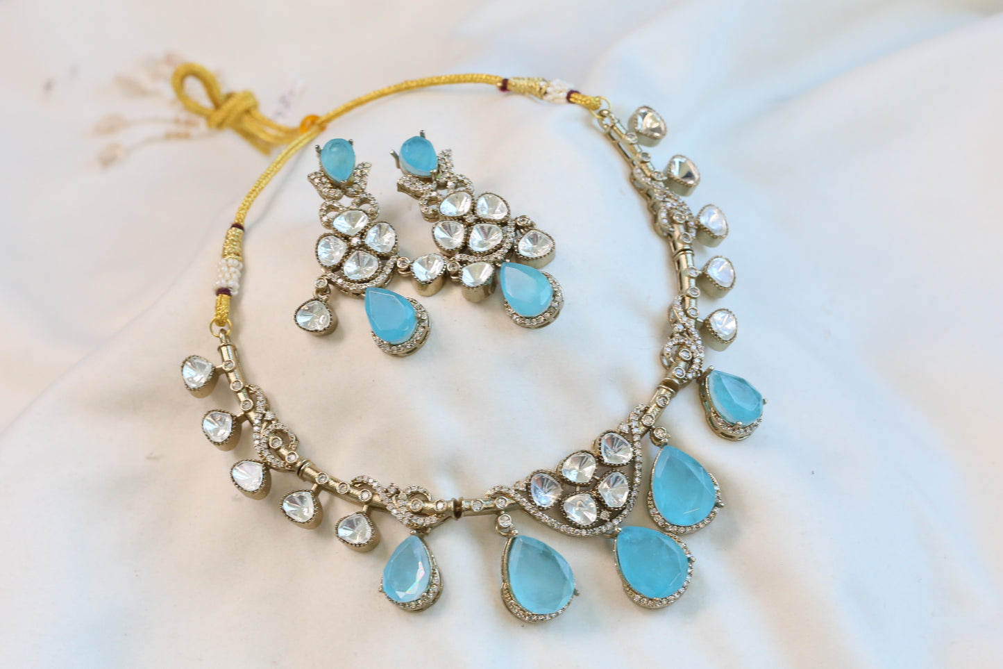 Diya Doublet & Polki Necklace Set - Blue