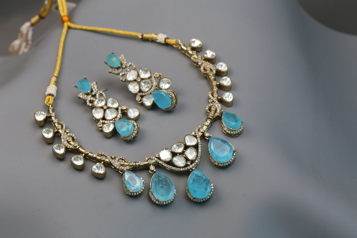 Diya Doublet & Polki Necklace Set - Blue