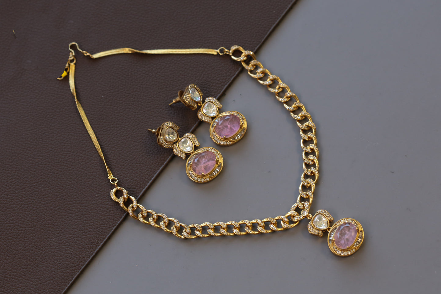 Reeta Premium CZ & Doublet Chain Necklace - Pink
