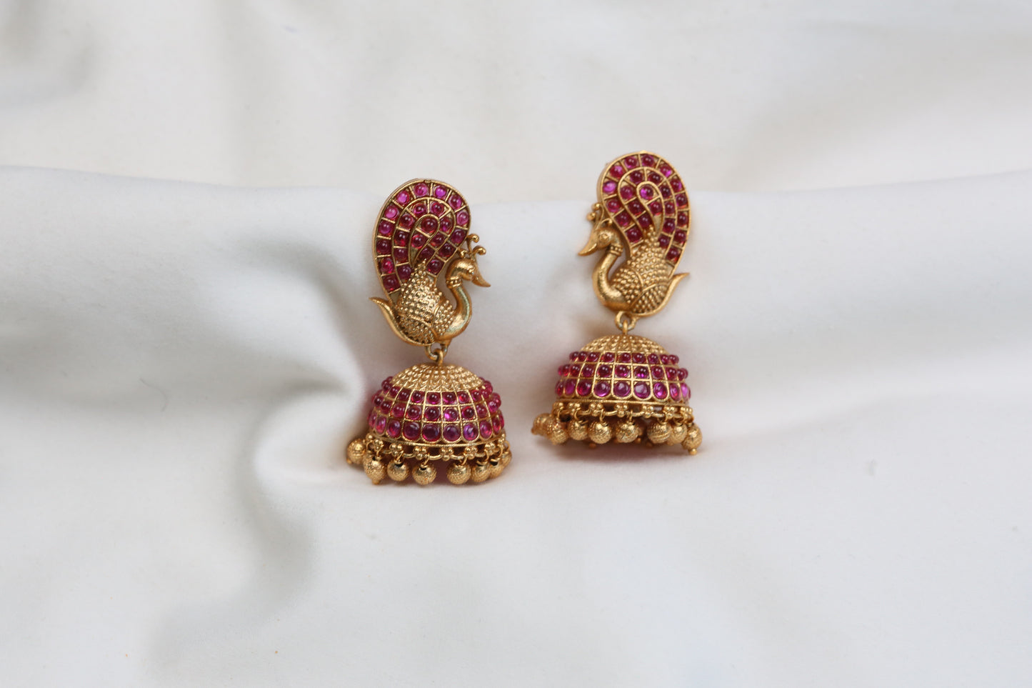 Mayura Temple Jhumka - Ruby