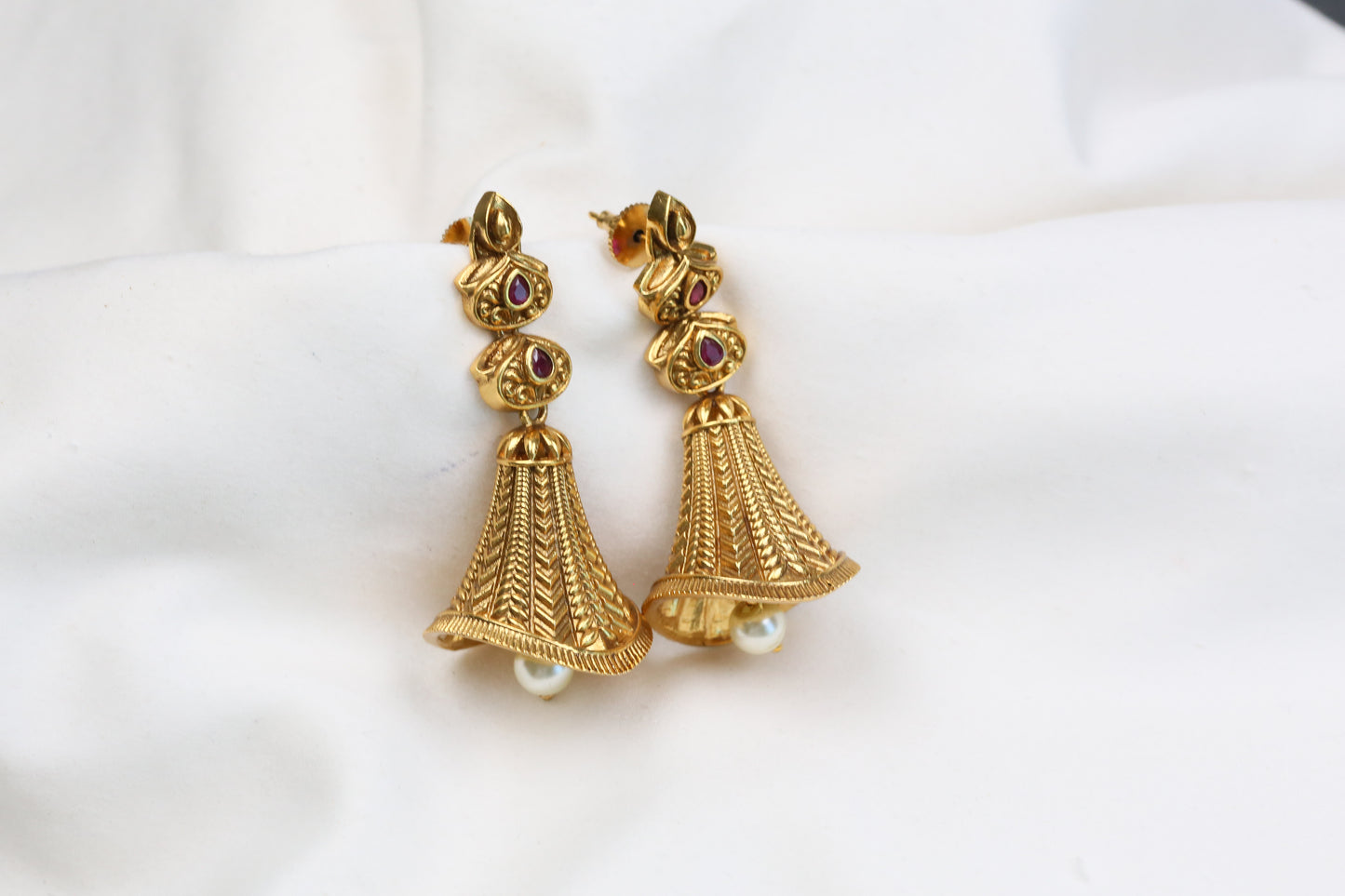 Noori Temple Jhumka - Ruby