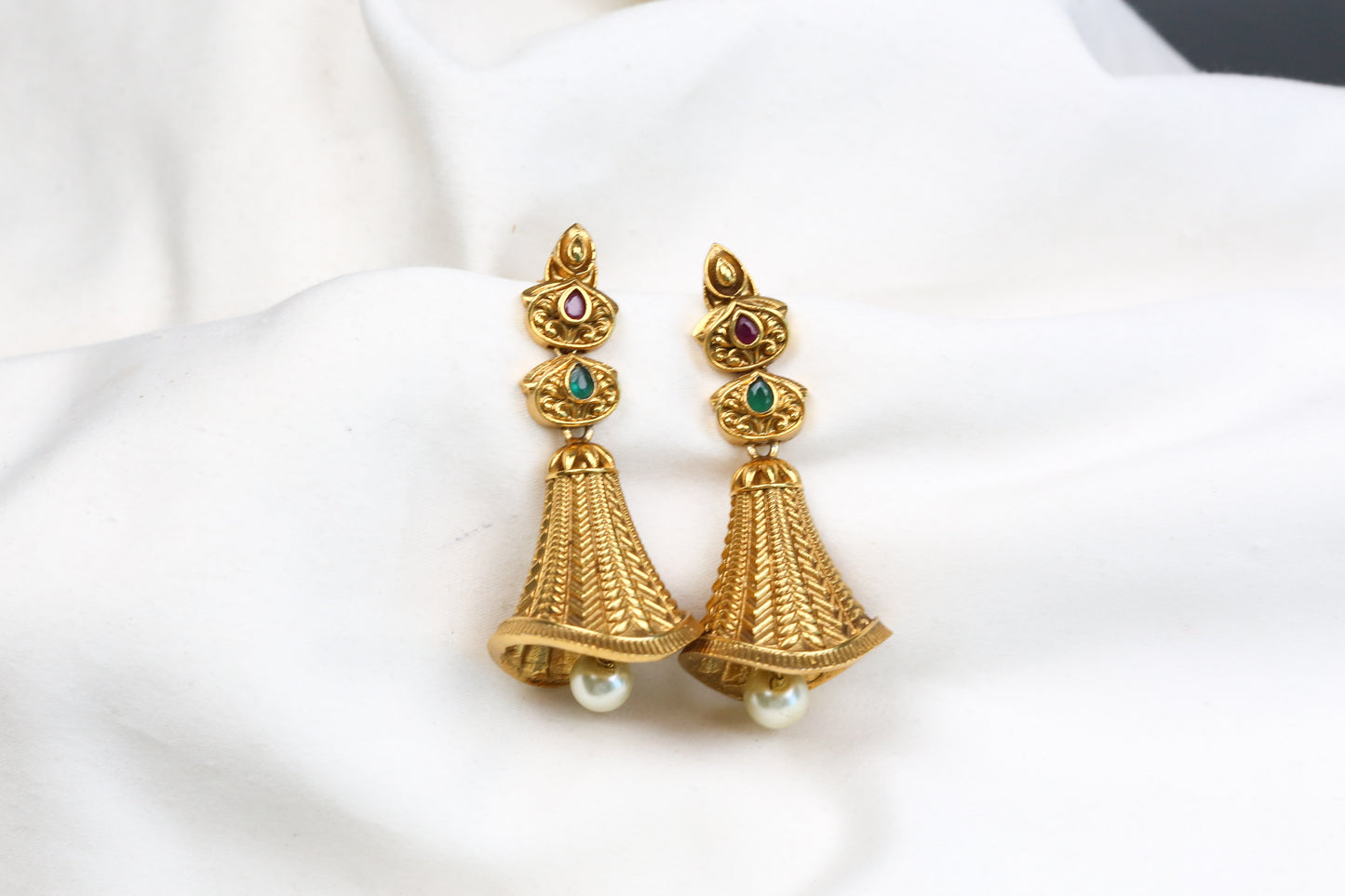 Noori Temple Jhumka - Ruby Green