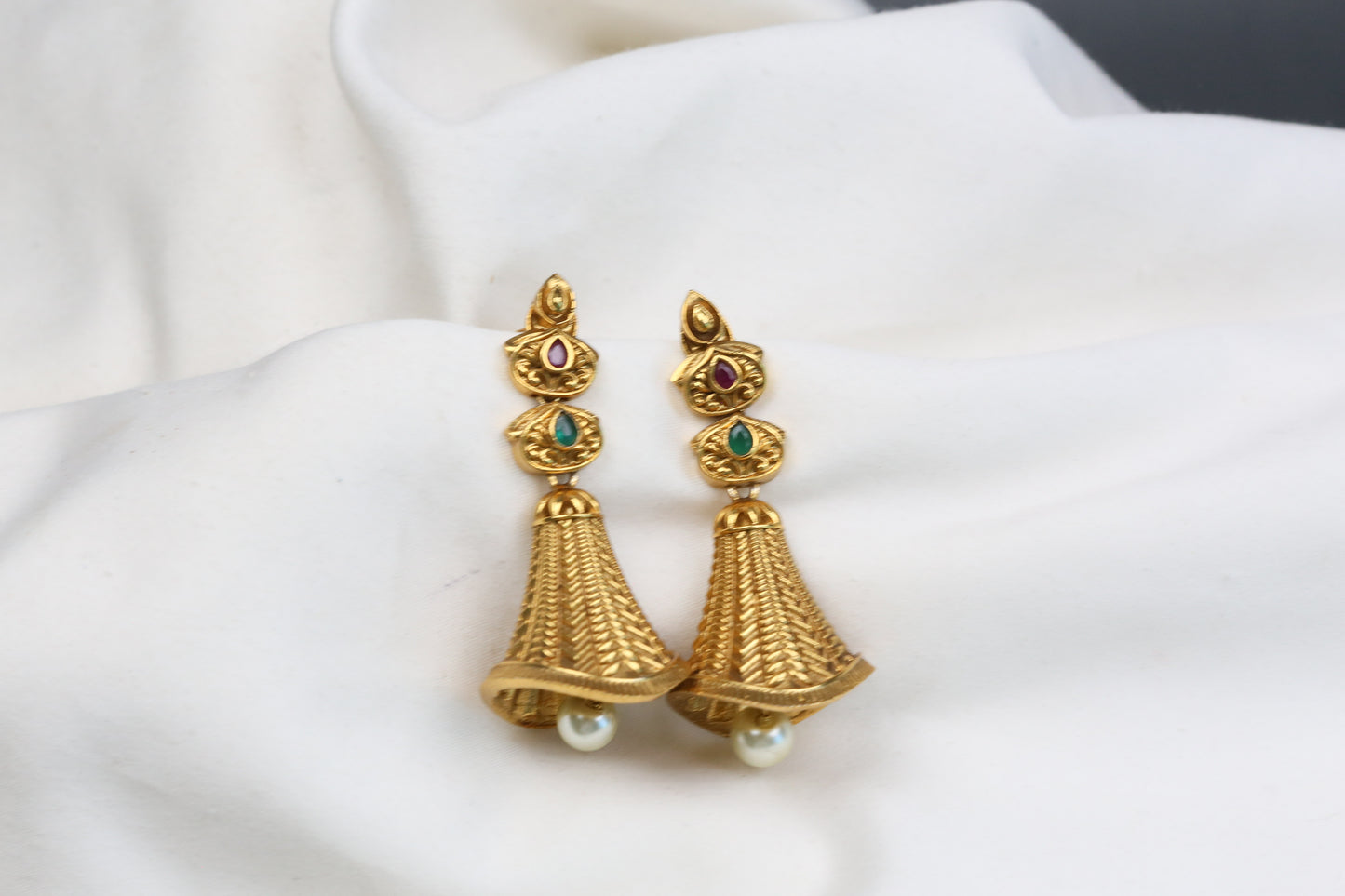 Noori Temple Jhumka - Ruby Green