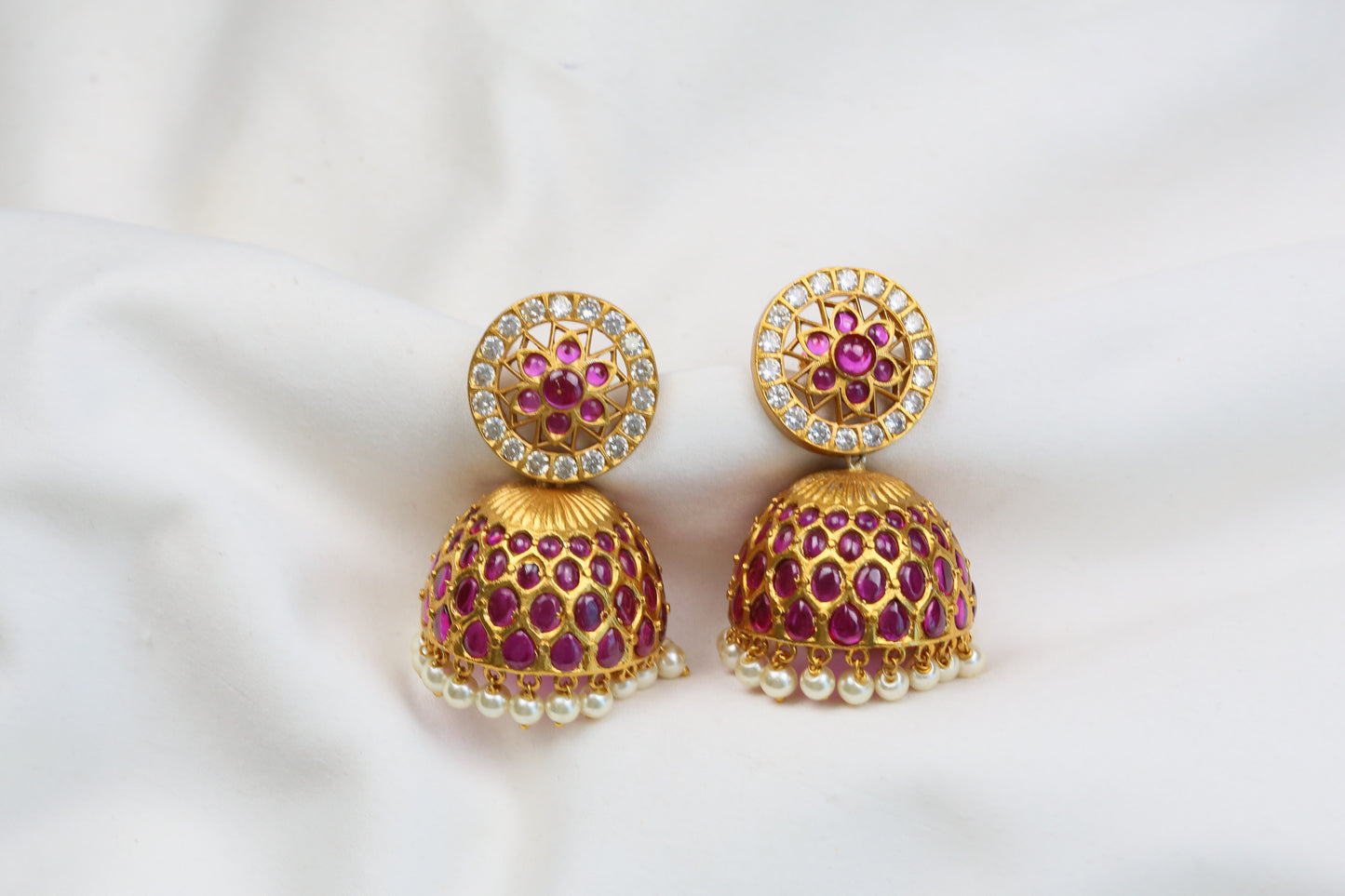 Kajal Kemp Temple Jhumka - Ruby