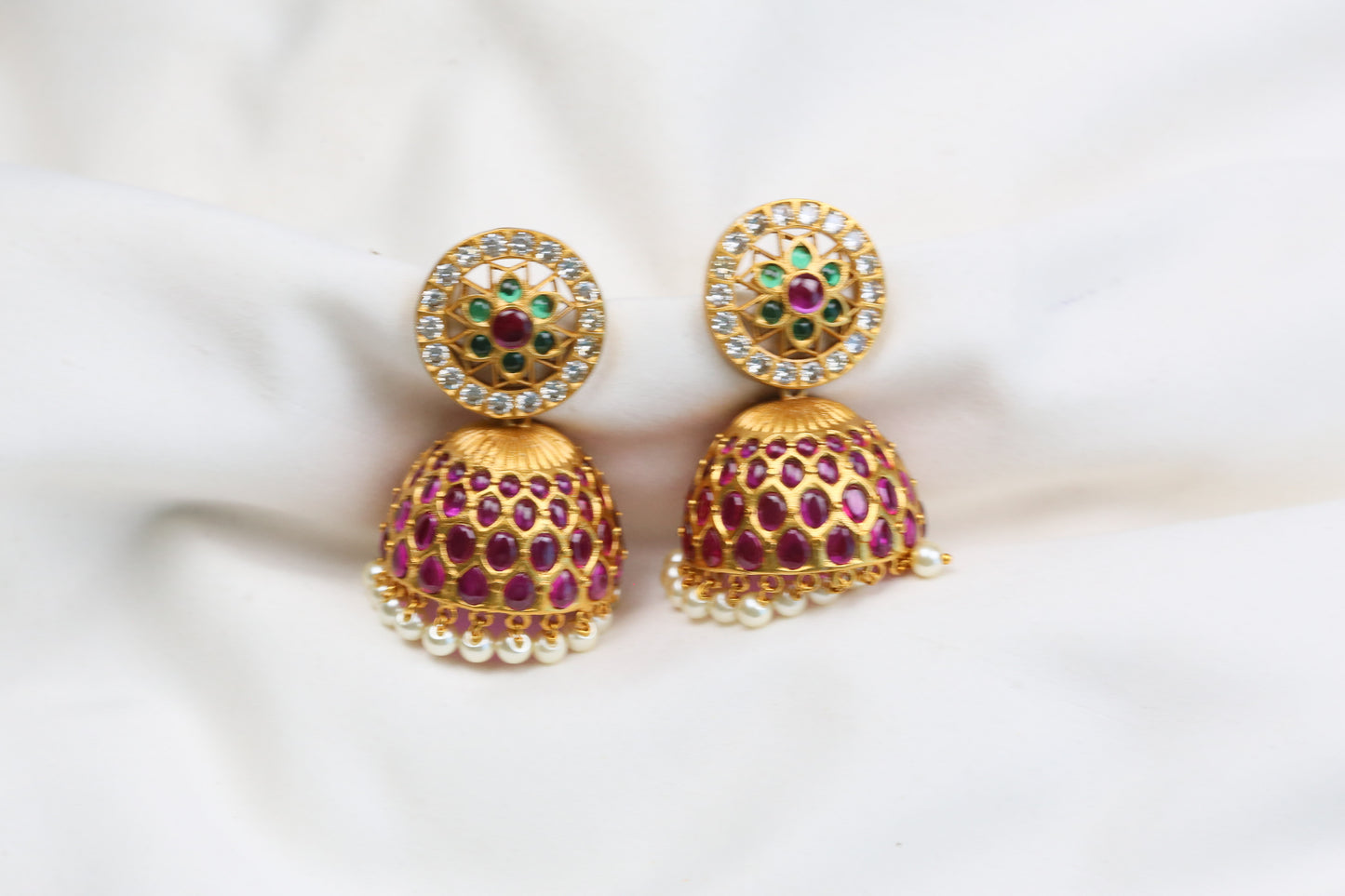 Kajal Kemp Temple Jhumka - Ruby Green