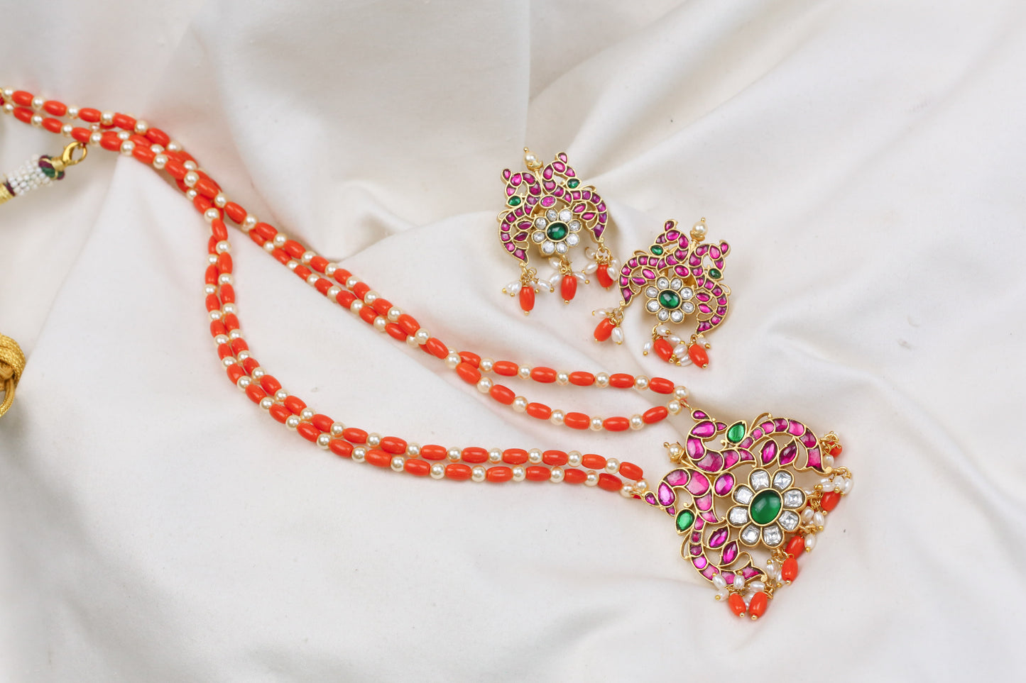 Hansa Jadau Kundan Coral Necklace Set
