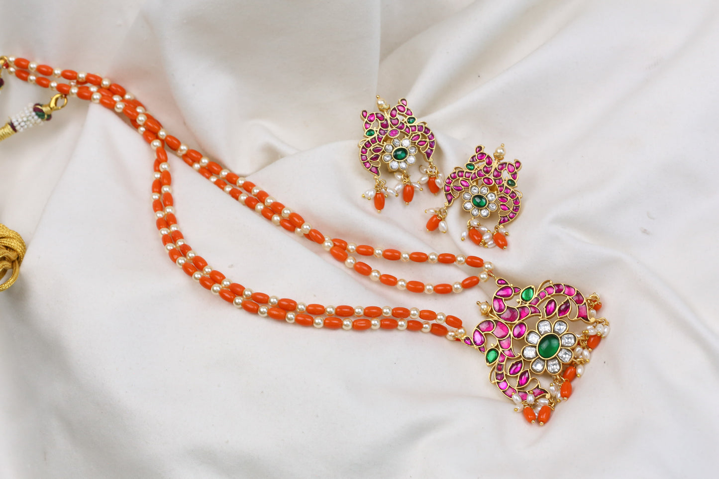 Hansa Jadau Kundan Coral Necklace Set