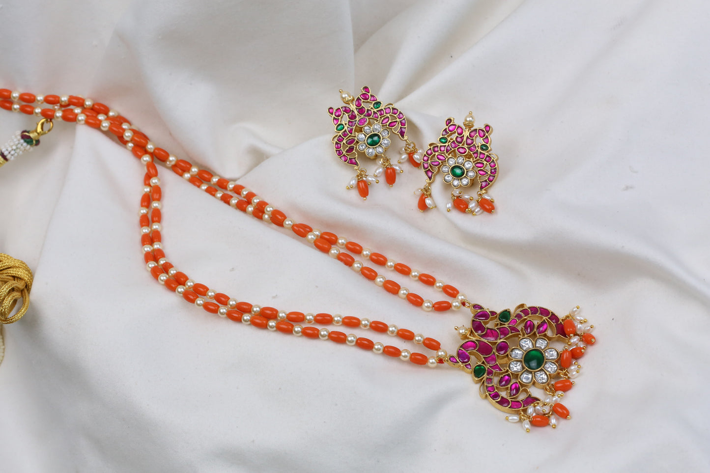 Hansa Jadau Kundan Coral Necklace Set