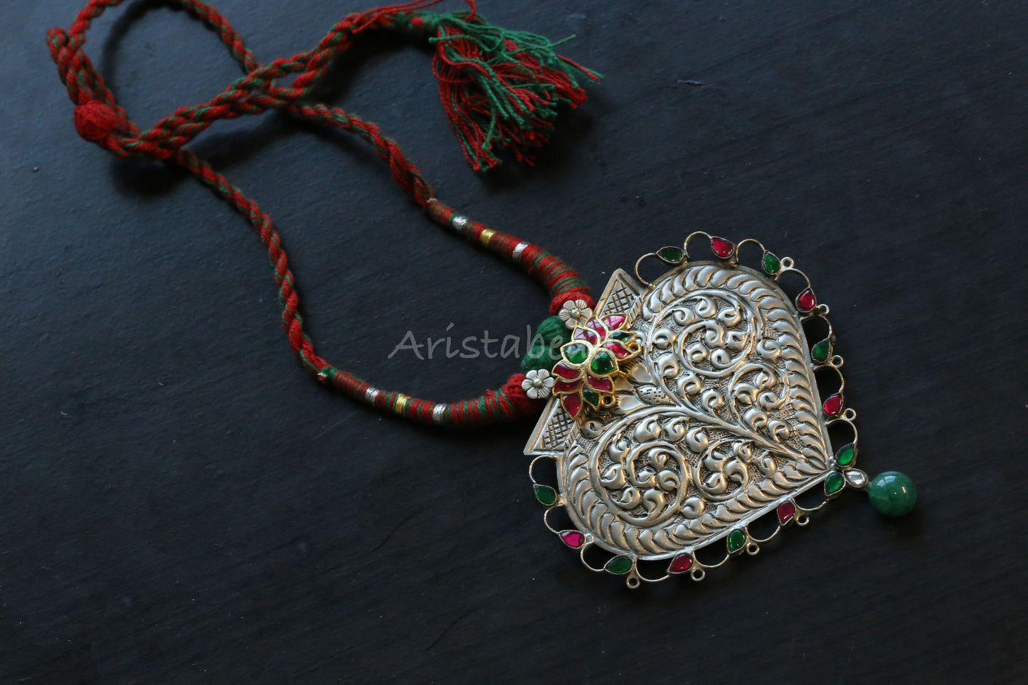 Shakti Next To Real Silver Carved Oxidized Necklace (T103-06)