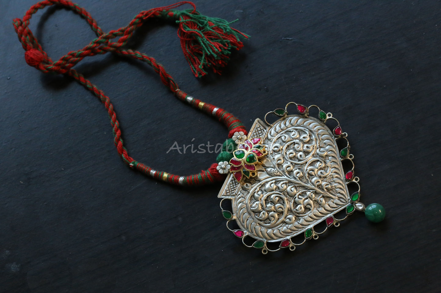 Shakti Next To Real Silver Carved Oxidized Necklace (T103-06)