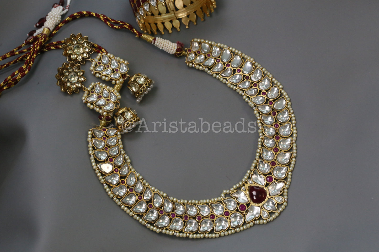 Mohini Ruby Pota & Jadau Kundan Set (Necklace & Jhumka)