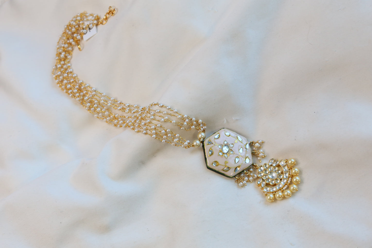 Contemporary Meena Pachi Kundan Necklace Set - Pink