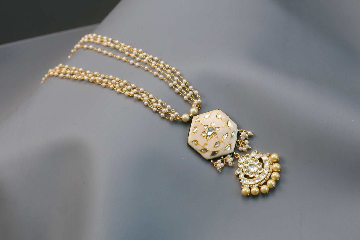 Contemporary Meena Pachi Kundan Necklace Set - Pink
