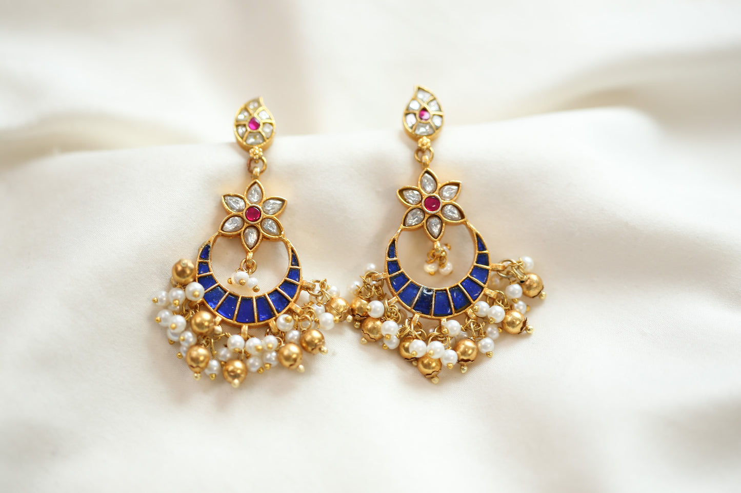 Saranya Jadau Takkar Kundan Chandbaali - Blue