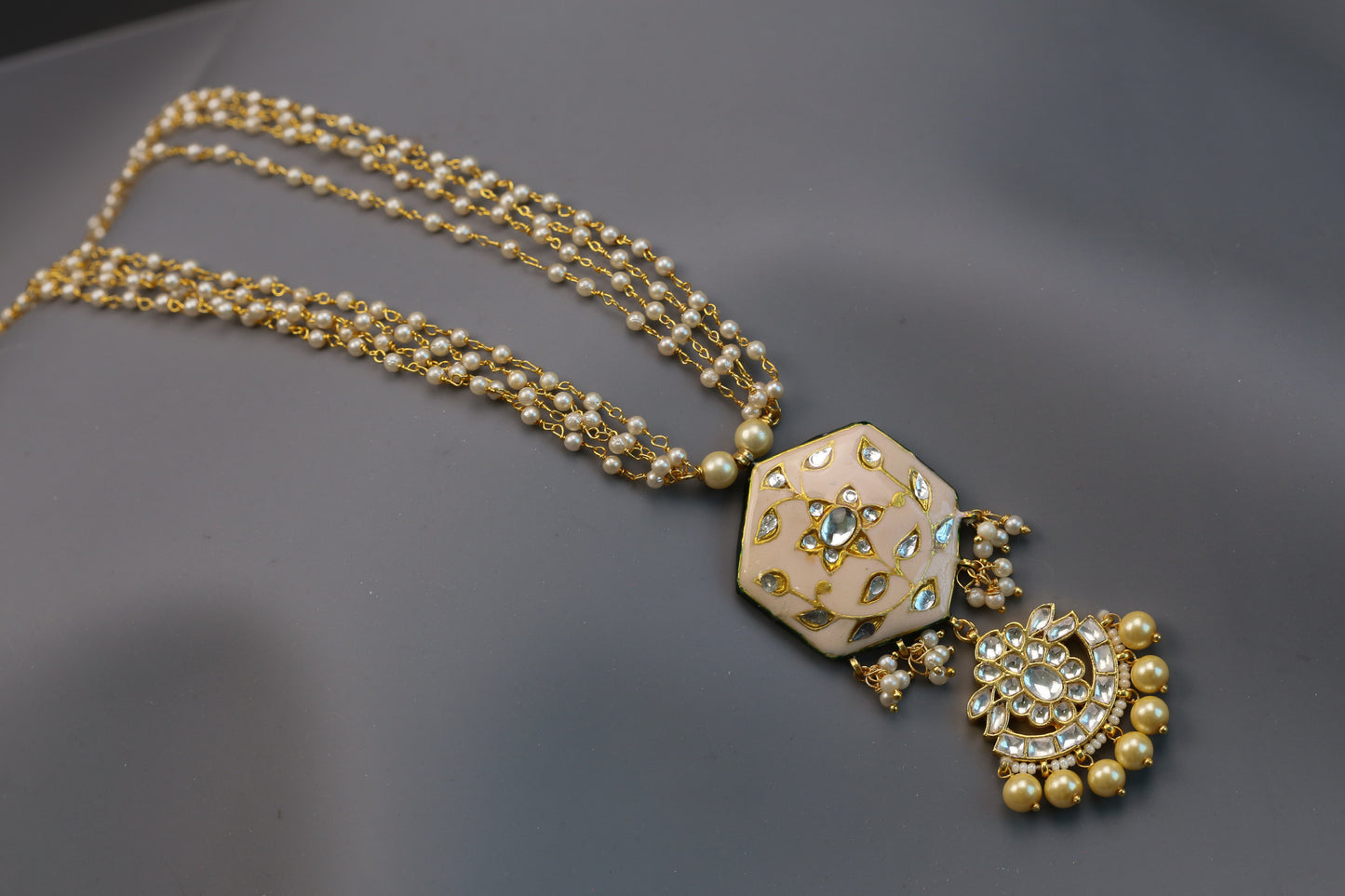 Contemporary Meena Pachi Kundan Necklace Set - Pink