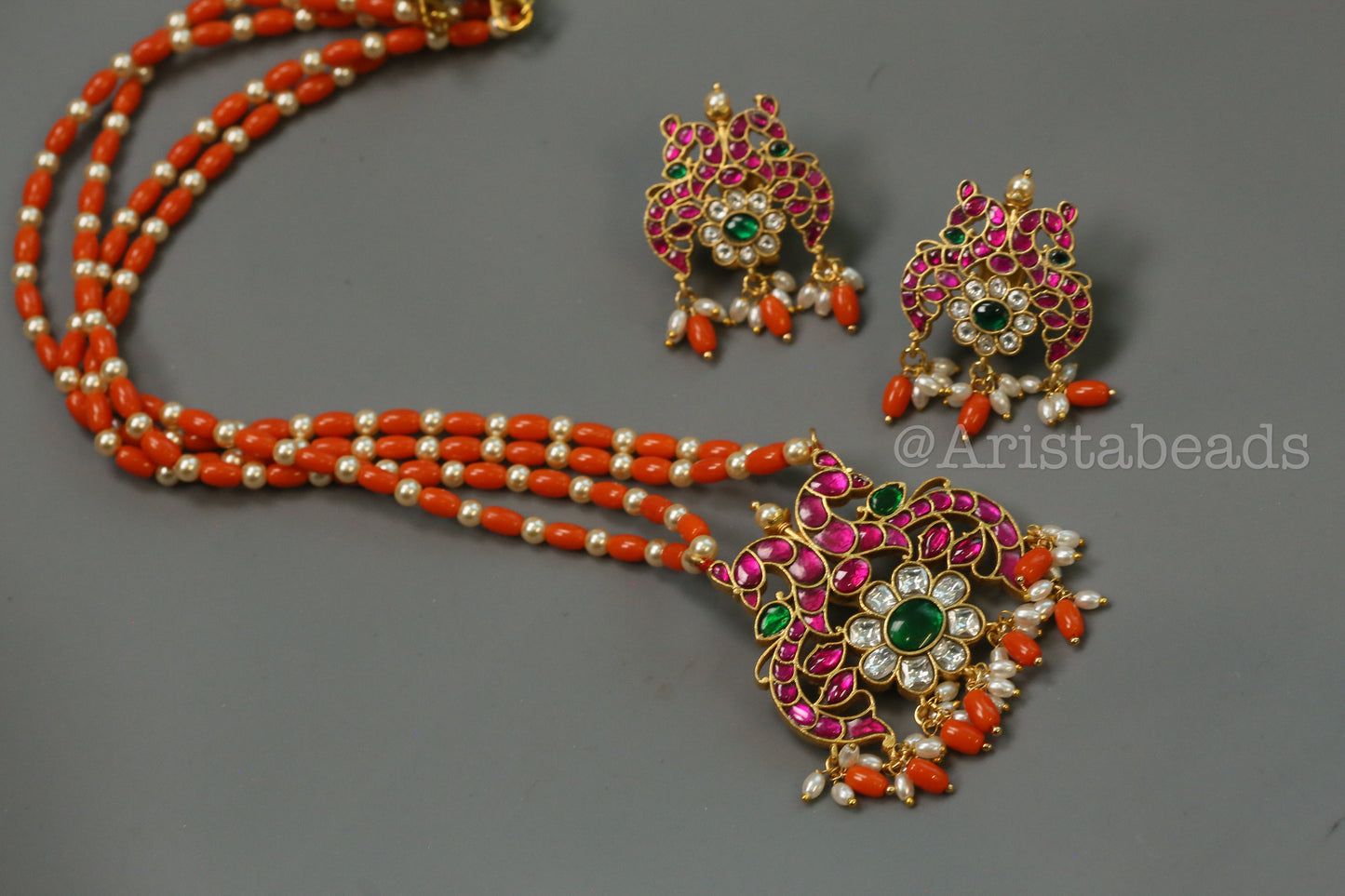 Hansa Jadau Kundan Coral Necklace Set