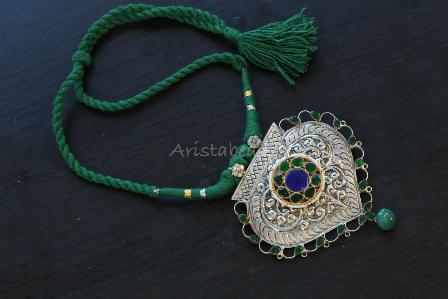 Shakti Next To Real Silver Carved Oxidized Necklace (T103-08)