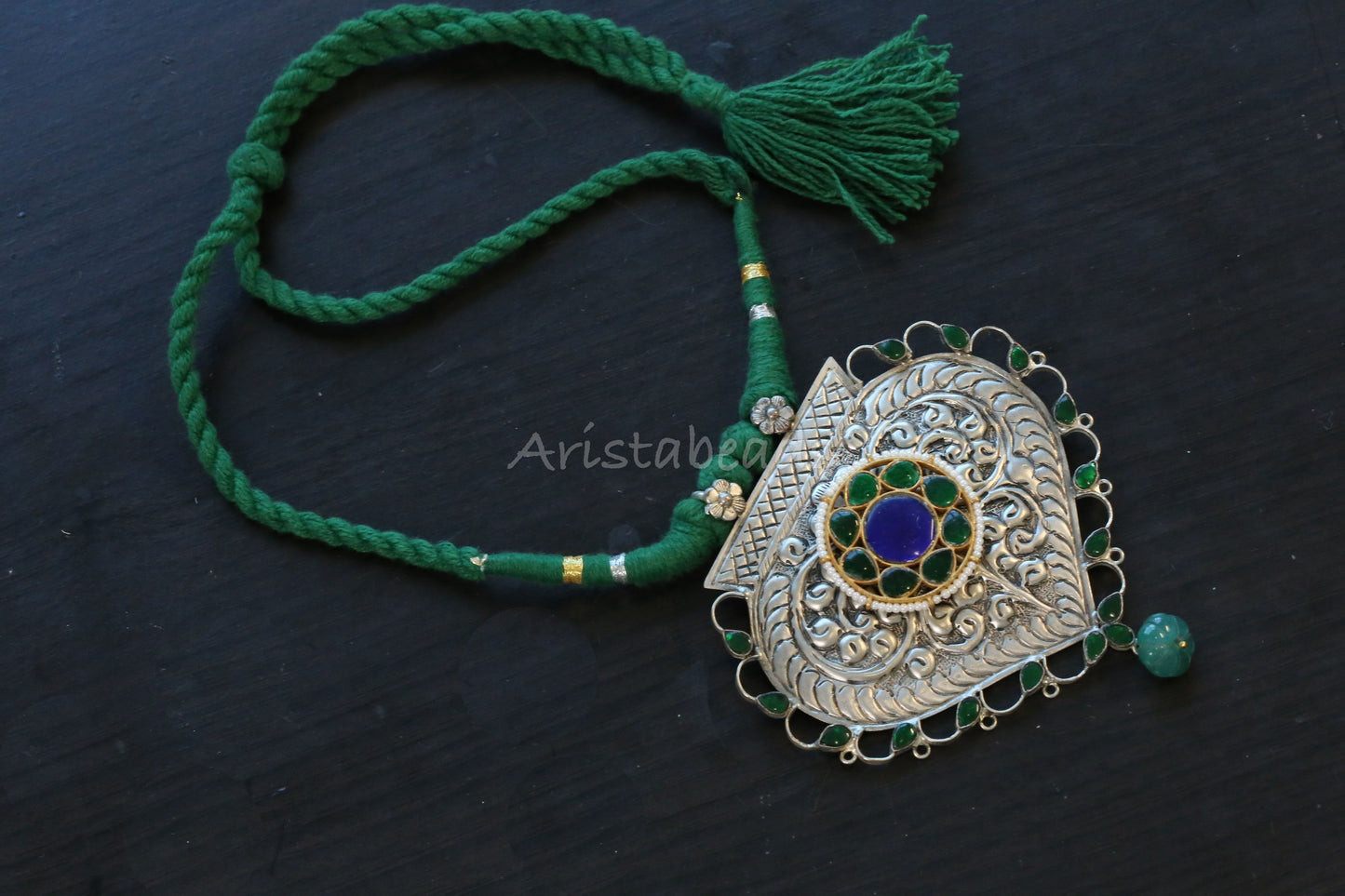 Shakti Next To Real Silver Carved Oxidized Necklace (T103-08)