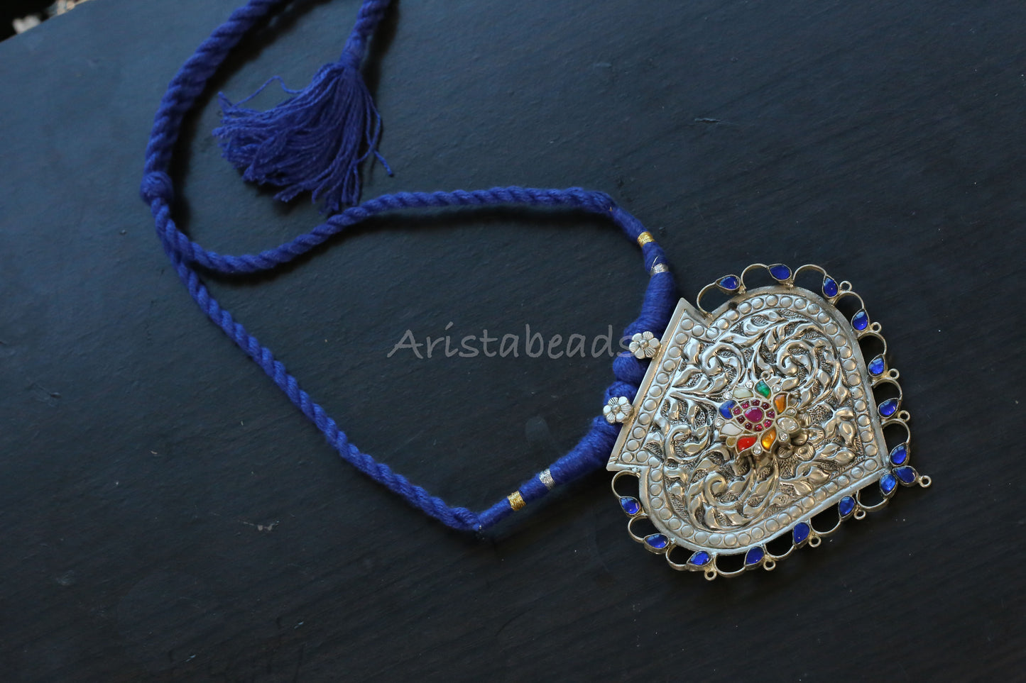 Shakti Next To Real Silver Carved Oxidized Necklace (T103-09)