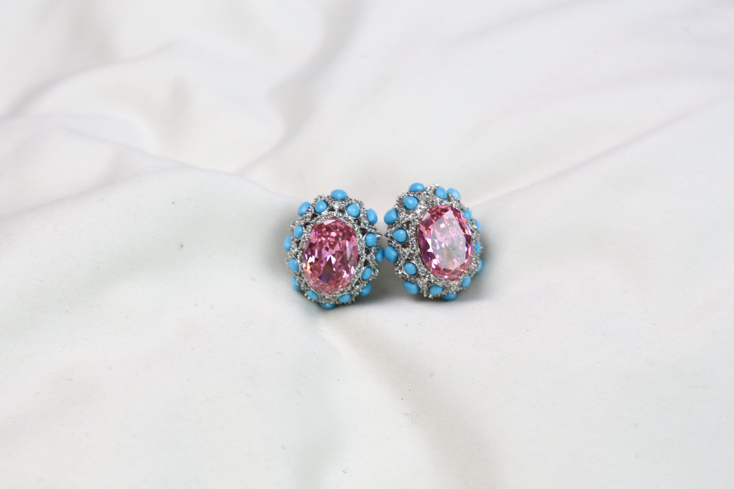 Peony Premium Micro CZ Earrings - PInk Turquoise