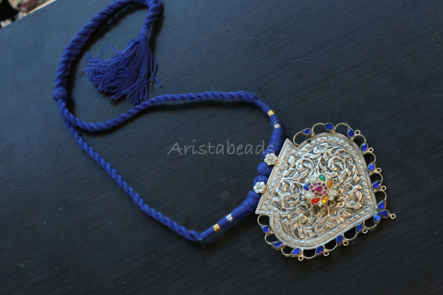 Shakti Next To Real Silver Carved Oxidized Necklace (T103-09)