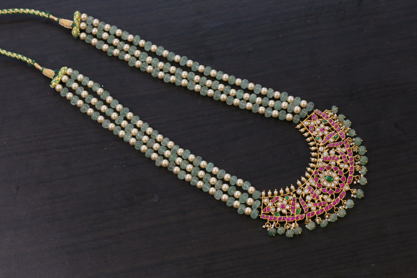 Handmade Jadau Haram Necklace- Strawberry Melon Beads
