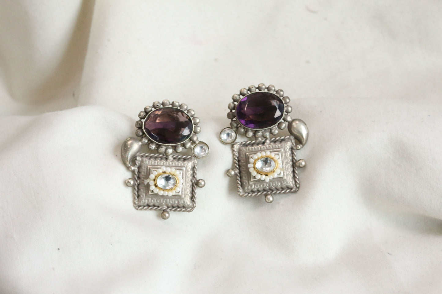 Kundan Fusion Earrings- Purple