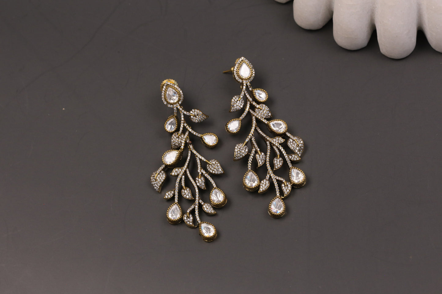 Designer Victorian Micro CZ & Polki Earrings