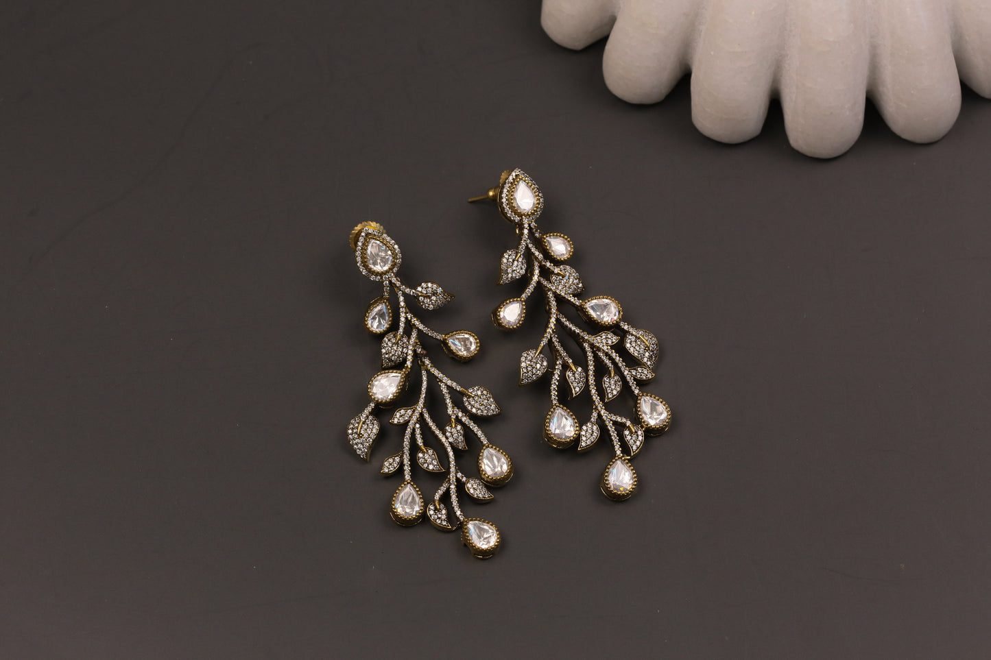 Designer Victorian Micro CZ & Polki Earrings