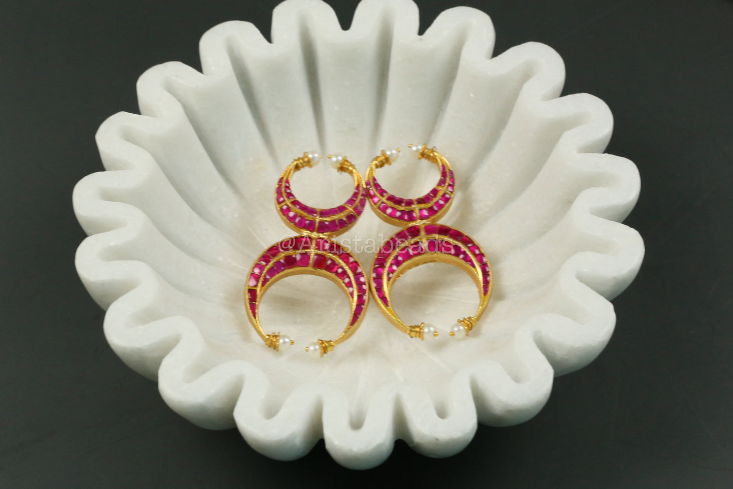 Designer Contemporary Jadau Kundan Chandbaali - Ruby