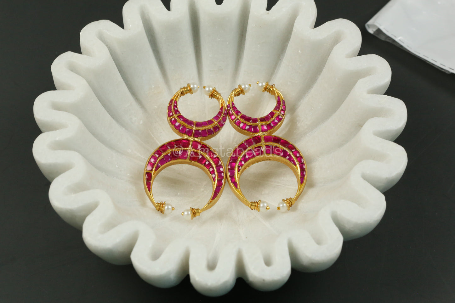 Designer Contemporary Jadau Kundan Chandbaali - Ruby