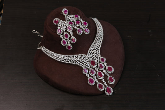 Kiran Premium CZ Necklace Set - Ruby