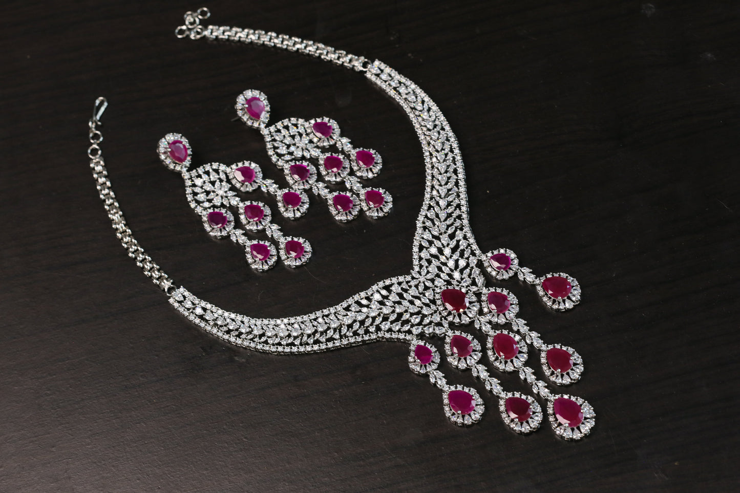 Kiran Premium CZ Necklace Set - Ruby
