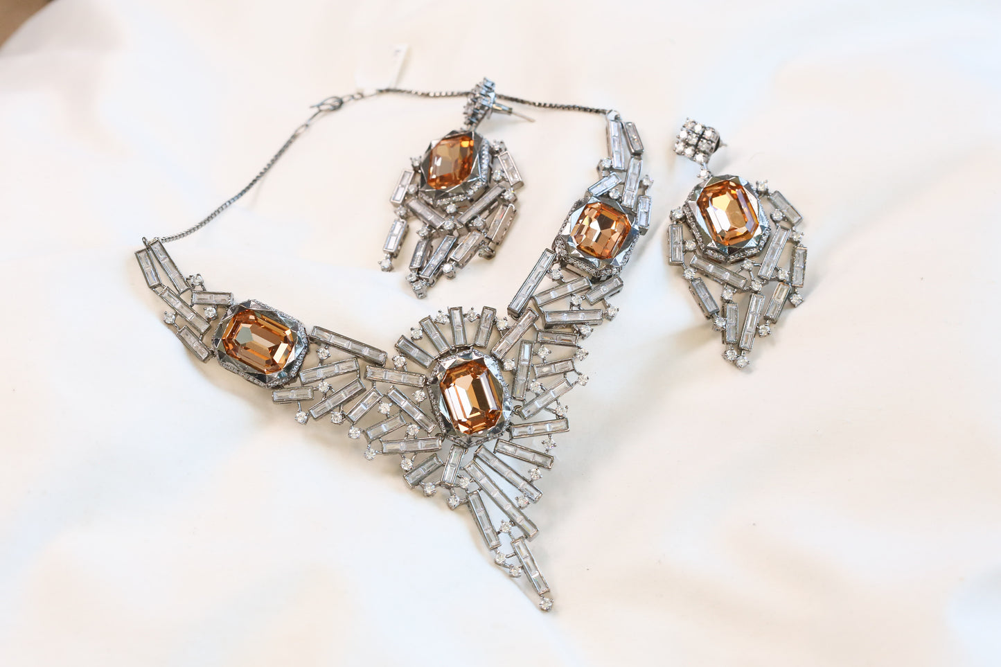 Kiara Victorian Premium CZ Necklace Set- Champaign Swarovski