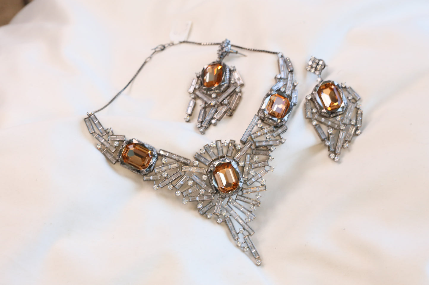 Kiara Victorian Premium CZ Necklace Set- Champaign Swarovski