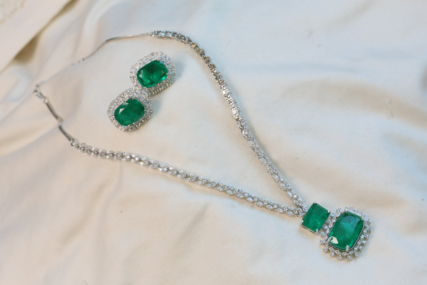 Ananya Premium CZ Necklace Set- Green Doublet
