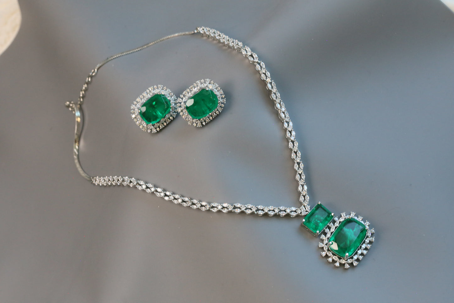 Ananya Premium CZ Necklace Set- Green Doublet