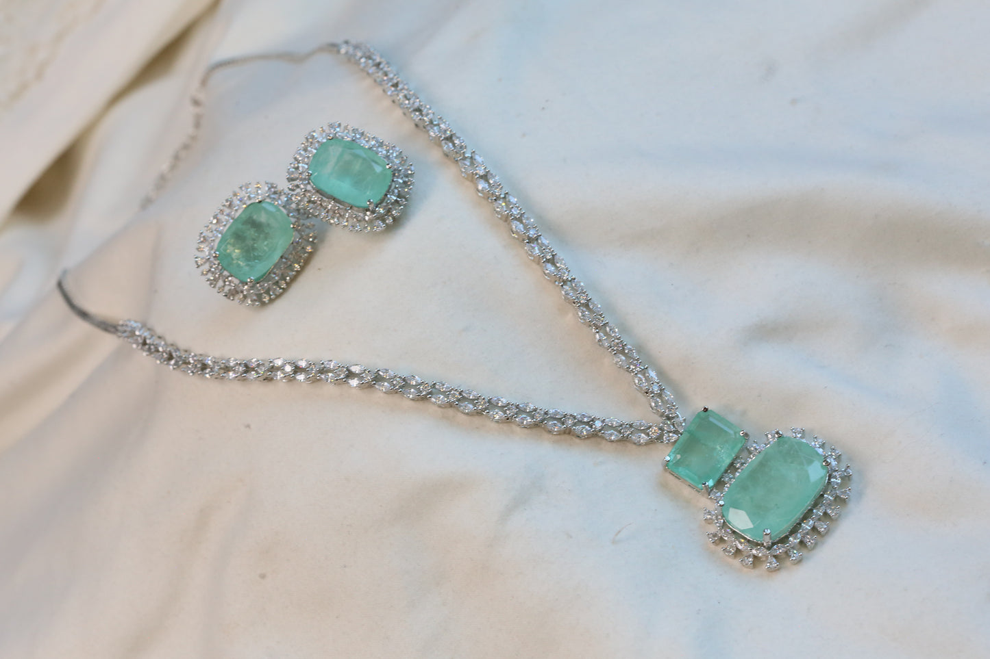 Ananya Premium CZ Necklace Set- Mint