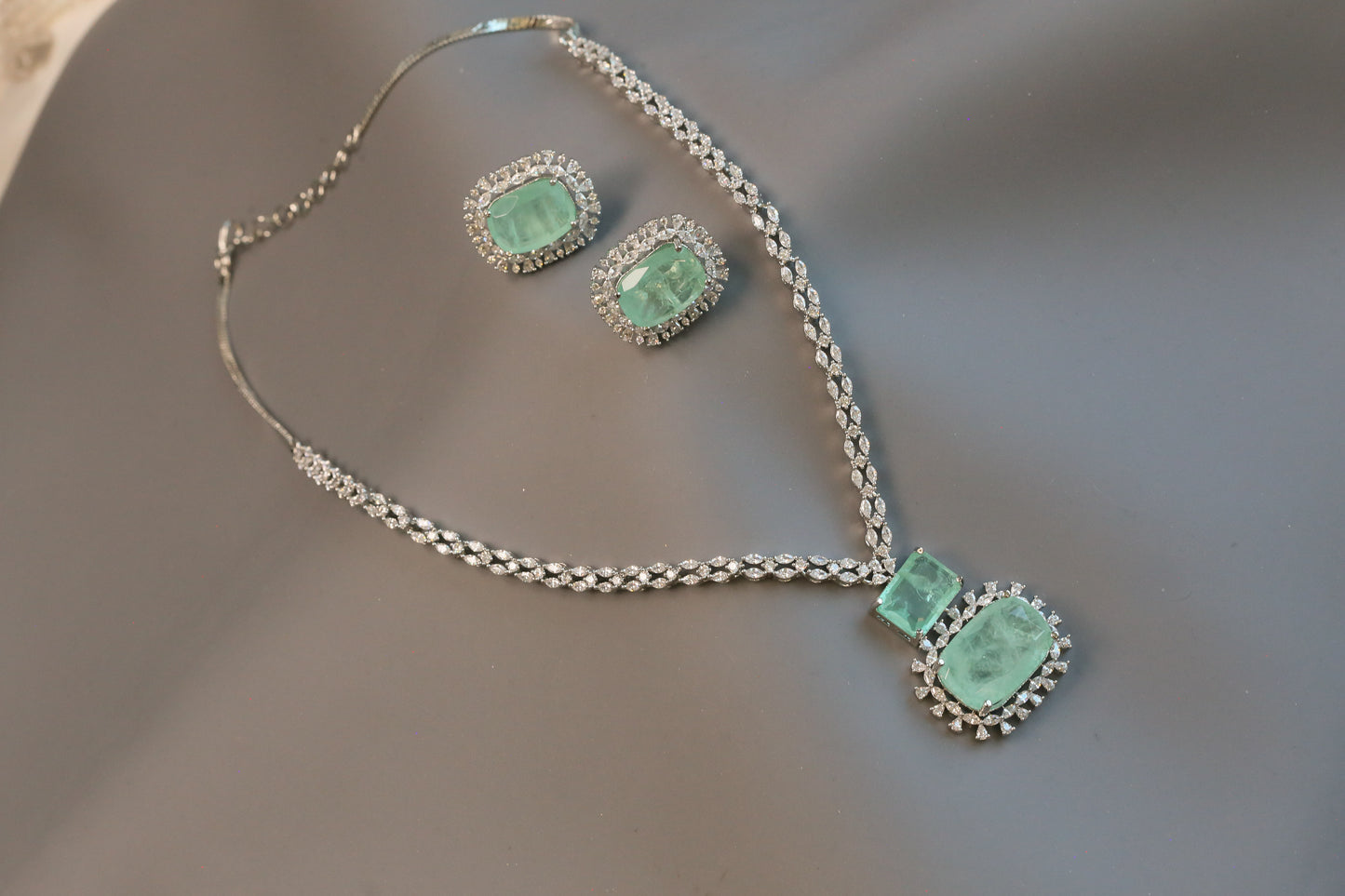 Ananya Premium CZ Necklace Set- Mint