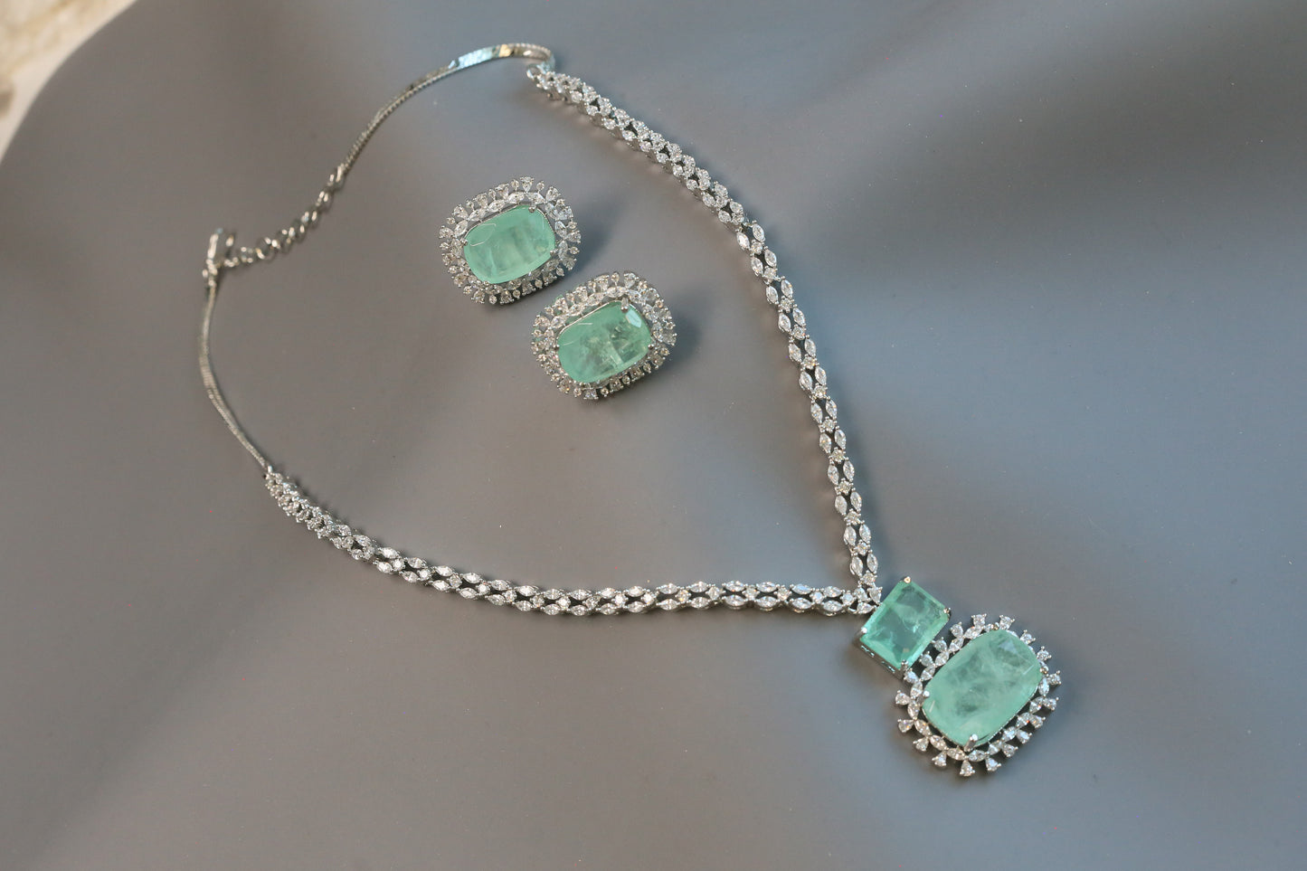 Ananya Premium CZ Necklace Set- Mint