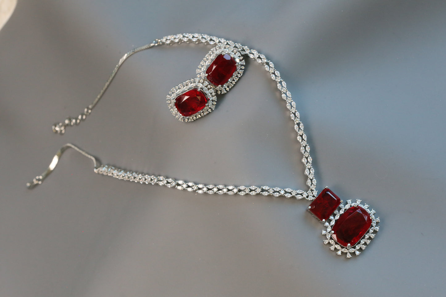 Ananya Premium CZ Necklace Set- Red