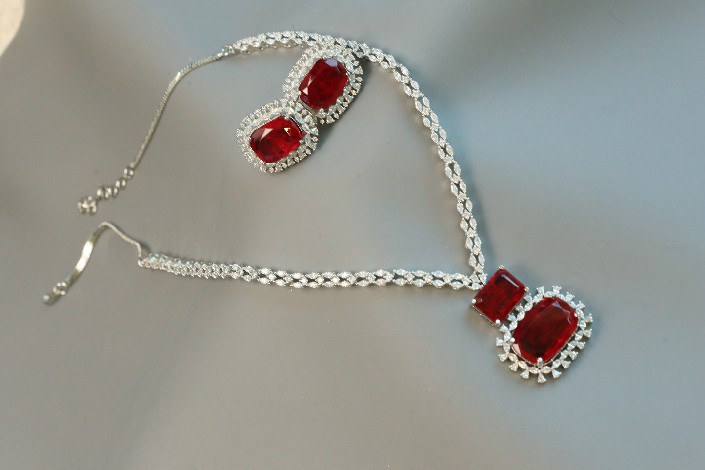 Ananya Premium CZ Necklace Set- Red