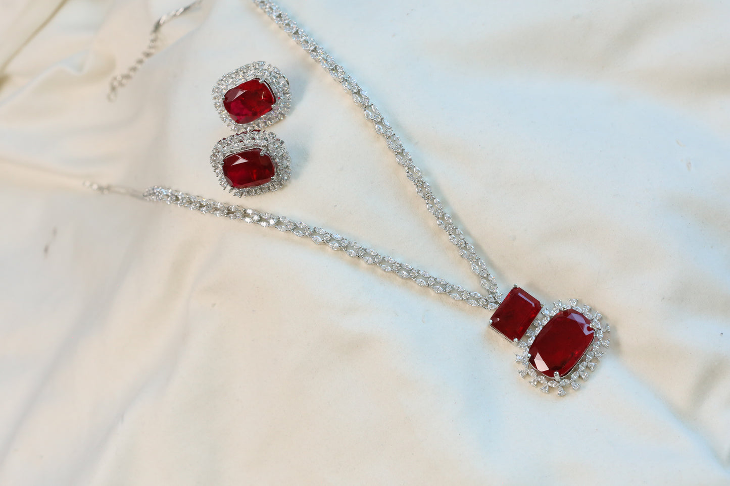 Ananya Premium CZ Necklace Set- Red