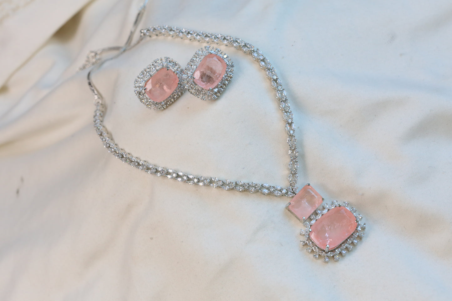 Ananya Premium CZ Necklace Set- Pink
