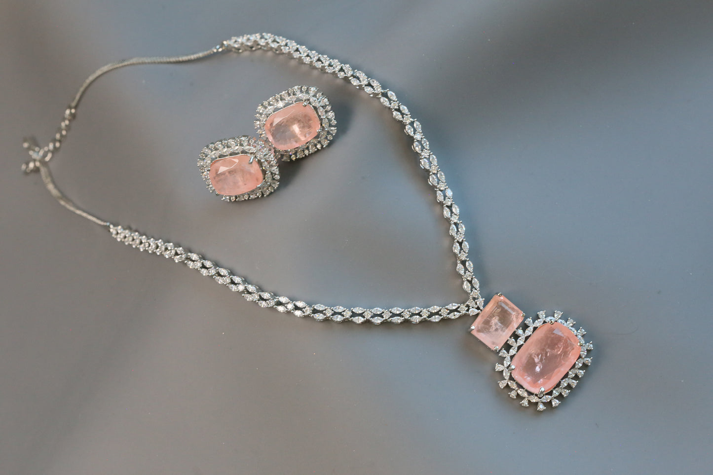 Ananya Premium CZ Necklace Set- Pink
