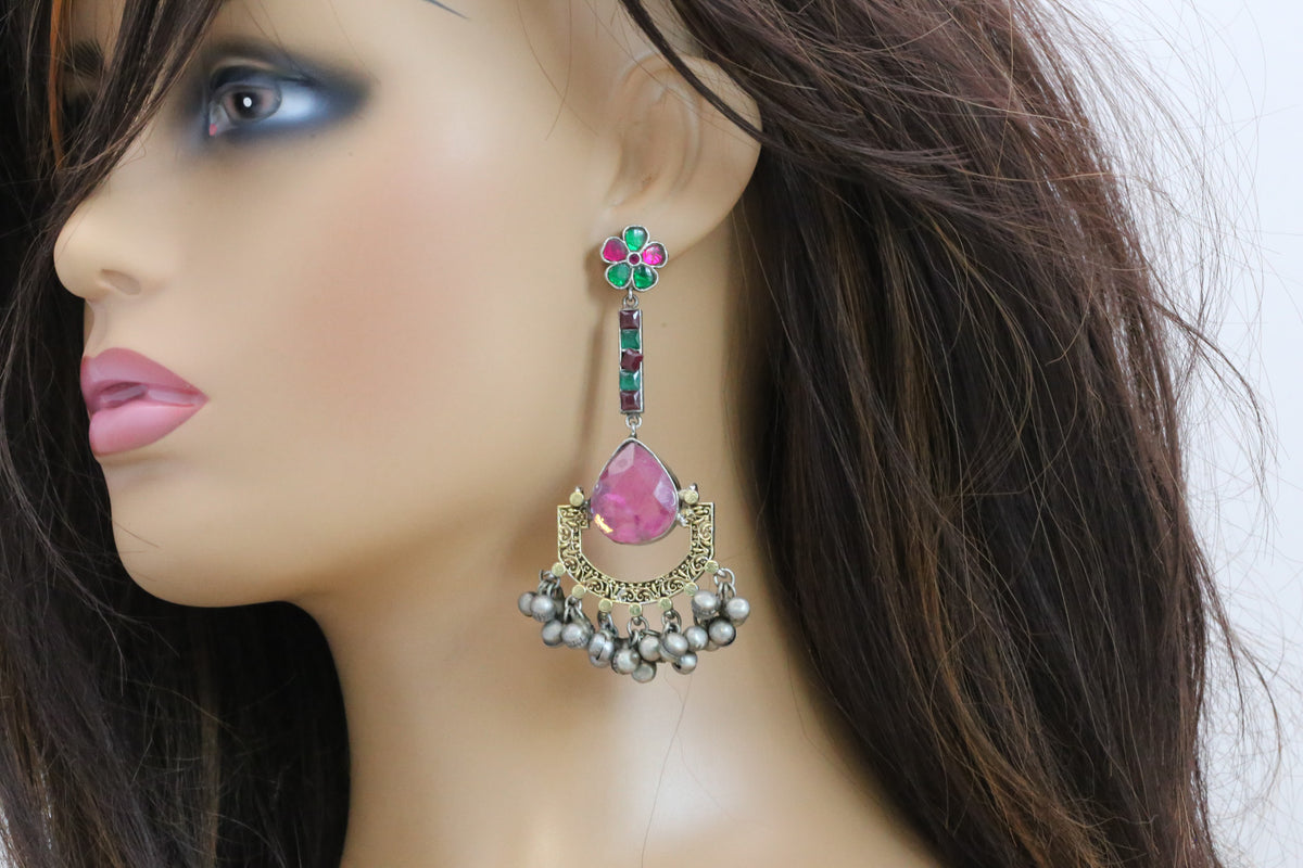 Pink Jadau Fusion Dual Tone Chandbaali - Colors