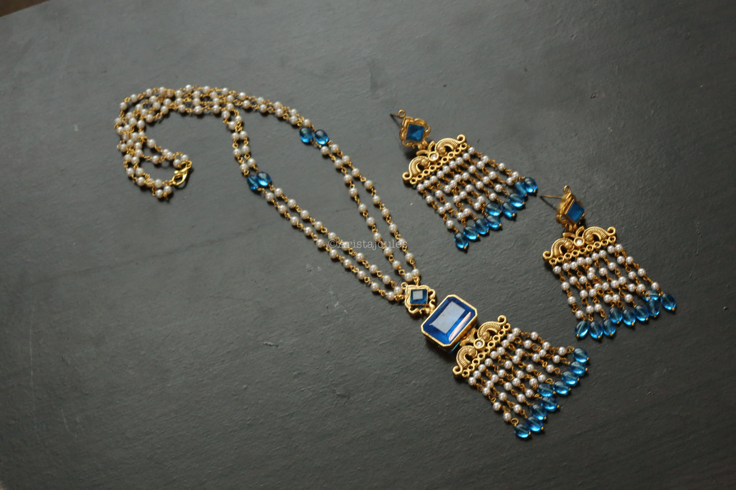 Aaira Designer Doublet Necklace Set - Blue