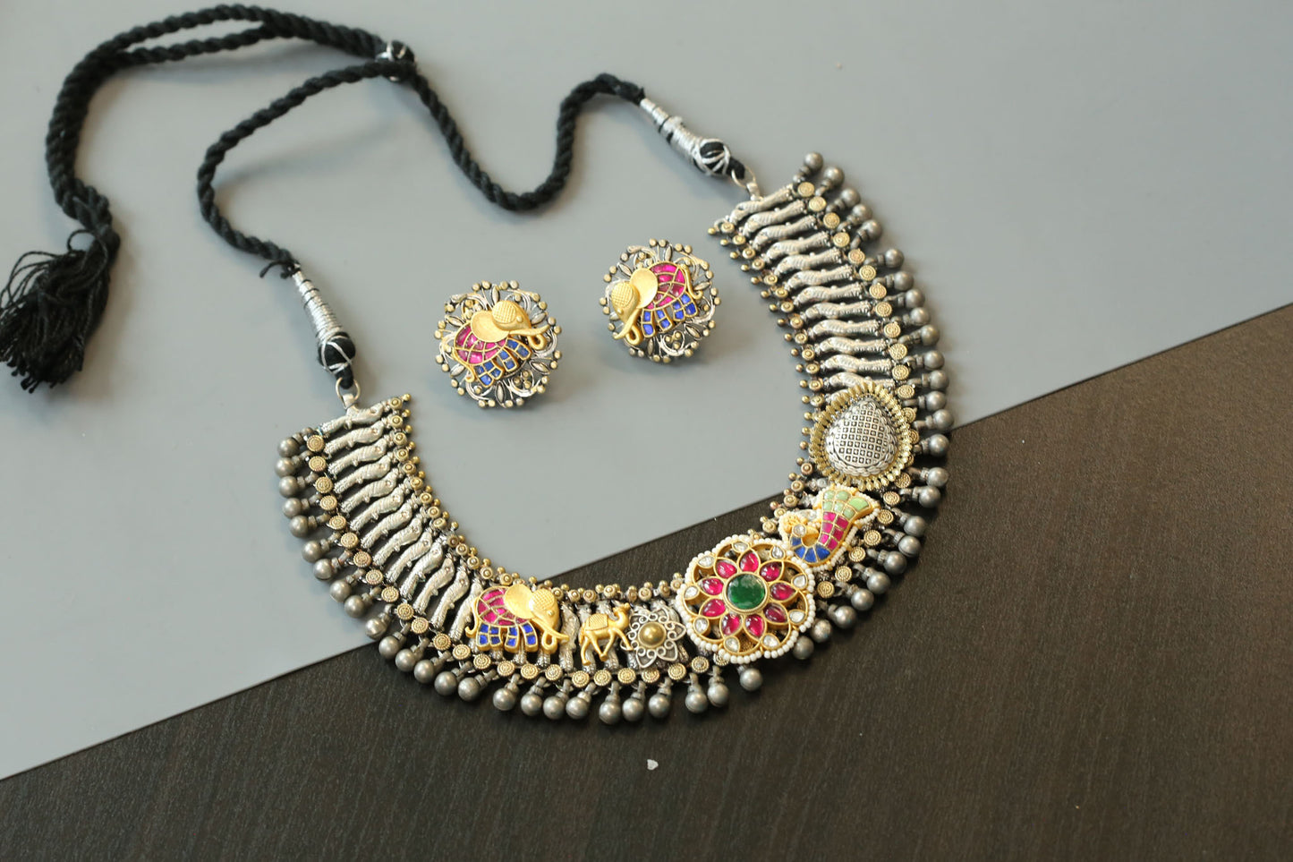 Jeet Fusion Kundan Brass Necklace Set