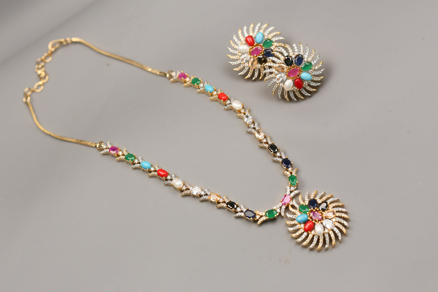Navratan Dainty CZ Necklace Set